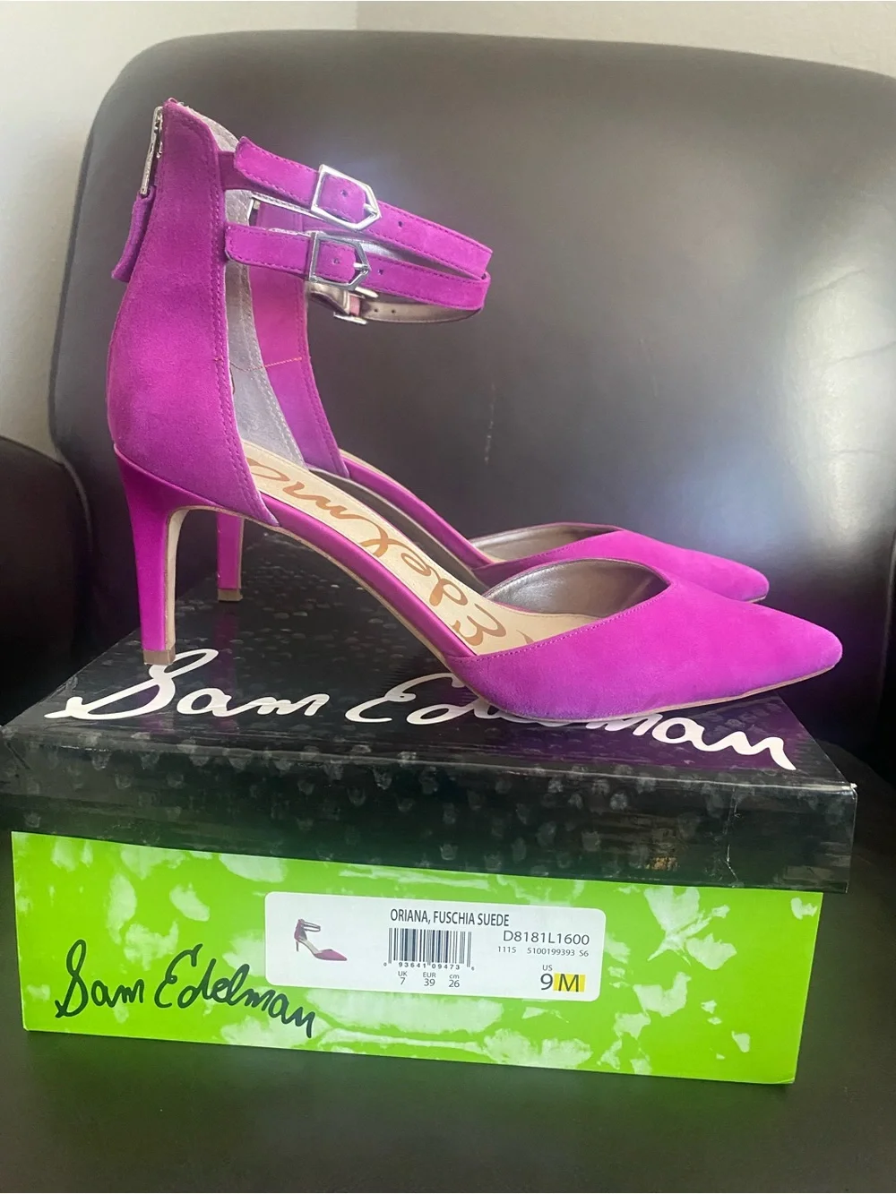 Sam Edelman Fuchsia Suede Pointed-Toe Ankle-Strap Heels